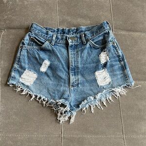 Lee Blue Distressed Jean Shorts Frayed Hem